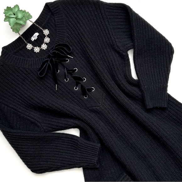 Rails Nicole Cashmere Sweater Dress Cashmere Velvet Lace-Up Chunky Knit Size L - Picture 2 of 16